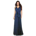 Robe longue multi-positions bleu marine élégante avec grand nœud papillon à la taille - Bleu Marine