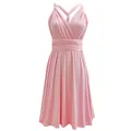 Elegant pink multi-way infinity short dress with a sexy backless bandage wrap design - M / Tops / Pink