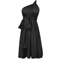Élégante robe noire multi-positions à une épaule pour demoiselles d'honneur et soirées. - S / Noir