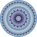 Grande serviette de plage bohème ronde avec motif mandala paon violet et bleu - Style Totem Bleu Rose