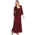 Elegant two-piece burgundy lace cardigan and chiffon maxi dress set for formal occasions - Burgundy