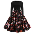 Vestido de Navidad vintage con estampado de Papá Noel y elegantes mangas largas - S / Tops / Regalo navideño