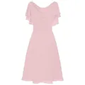 Elegant pink off-shoulder chiffon midi dress with delicate layered ruffle sleeve details. - 3XL / Tops / Pink