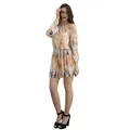 Bohemian tie-dye cold shoulder mini dress with elastic waist for summer vacation - S / Yellow