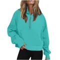 Primo piano della felpa scuba oversize da donna con mezza zip in colore turchese - Taglia S / Top / Verde