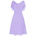Elegant lavender chiffon one-shoulder dress with ruffled sleeve and brooch detail. - 3XL / Tops / Purple