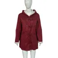 Burgundy winter hooded toggle coat for women featuring a warm white sherpa fleece lining - Burgundy