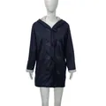 Women's minimalist navy hooded duffle coat with warm gray fleece lining and toggle buttons - Dark Blue