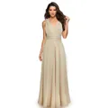 Robe longue bandage multi-voies élégante couleur champagne pour demoiselle d'honneur. - Abricot Champagne N° 2