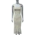 Conjunto de dos piezas de encaje con top corto plisado y falda midi a juego en blanco crema - S / Bottoms