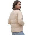 Lightweight beige quilted jacket for women with wavy stitching and brown collar. - S / Tops / Khaki