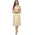 Elegante vestido midi floral de manga larga estilo vintage francés en amarillo pálido - S / Top Y Pantalón / Oro Fluido