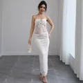 Elegant white floral lace two-piece set featuring a strapless tube top and long maxi skirt - S / Top And Bottom / Apricot White