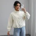 Stylish cream short stand collar waterproof windbreaker jacket for women autumn fashion - S / Tops / White