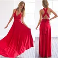 Robe longue rouge multi-positions élégante avec dos nu pour demoiselles d'honneur - Rouge