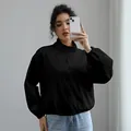 Black waterproof cropped windbreaker jacket for women with a sleek stand collar. - S / Tops / Black
