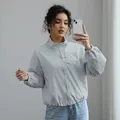 Light grey women's waterproof short windbreaker jacket with stylish stand collar zip - S / Tops / Light Gray