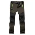Pantalones de senderismo softshell impermeables para hombre con cinturón y detalles neón - L(EU S) / Bottoms / Estilo Delgado / Verde Militar