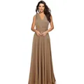 Robe longue vintage française multi-positions dos nu en kaki pour demoiselles d'honneur - Marron