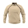 Close-up of khaki tactical fleece sweatshirt featuring a unique dual zipper collar - Fleece Winter - Khaki