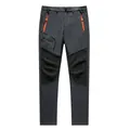Pantalones de senderismo softshell impermeables gris oscuro con cremalleras naranja - L(EU S) / Bottoms / Estilo de Lana Gruesa / Gris