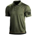 Army green tactical polo shirt for men with American flag sleeve print and lapel - S / Tops / Army Green