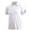 White men's tactical polo shirt featuring orange contrast stitching and sleeve graphic. - M / Tops / White