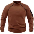 Brauner taktischer Herren-Fleece-Sweatshirt mit Stehkragen und Reißverschlusstaschen - S / Oberteile / Rotbraun (Fleece)