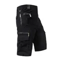 Dettaglio vista laterale di pantaloncini cargo neri da uomo con tasche tattiche a zip - Taglia S / Pantaloni e gonne / Nero