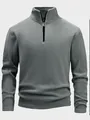 Primer plano de sudadera de forro polar gris de alta calidad con media cremallera. - S / Tops / Gris