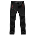Pantalones de senderismo softshell negros impermeables con detalles de cremallera rojos - L(EU S) / Bottoms / Estilo Delgado / Negro