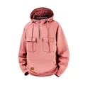 Men's dusty rose hooded sweatshirt featuring half-zip front and multi-pocket utility design - Pink