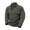 Herren Polarfleece-Sweatshirt in Armee-Grün mit Stehkragen, Reißverschluss und Brusttasche - S / Oberteile / Grün