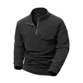 Detailansicht eines schwarzen Herren-Fleece-Sweatshirts mit halbem Reißverschluss. - S / Oberteile / Schwarz