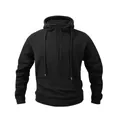 Front view of a classic black men's polar fleece half-zip hooded sweatshirt for winter - S / Tops / Black