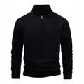 Sudadera de forro polar negro premium con media cremallera y cuello alto clásico para hombre - S / Tops / Negro