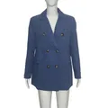 Veste blazer décontractée en velours côtelé bleu pour femme avec double boutonnage - S / Hauts / Bleu