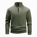 Sudadera casual de forro polar para hombre con cuello alto y cremallera oliva - S / Tops / Verde