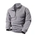 Close-up of grey men's half-zip fleece pullover showing soft texture and zipper - S / Tops / Gray