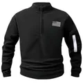 Men's black half-zip polar fleece sweatshirt with American flag patch and sleeve pocket - S / Tops / Black