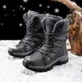 Bottes de neige tactiques montantes doublées polaire pour randonnée hivernale - Gris Foncé Doublé Polaire
