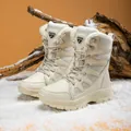 Bottes de neige montantes beiges doublées de fourrure pour hommes et femmes randonnée hiver - Blanc Cassé Doublé de Polaire