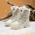 Insulated beige fur-lined high-top outdoor snow boots for men and women hiking in winter - Off White