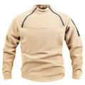 Pullover tattico in pile kaki da uomo con collo alto e doppie cerniere frontali superiori - 3XL / Top / Kaki