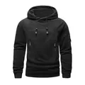 Felpa tattica da uomo in pile nero con cappuccio e coulisse e tasche con cerniera - Taglia S / Top / Nero