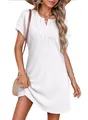 Detailed view of white waffle knit dress with elegant lace V-neck and short sleeves - S / Tops / White