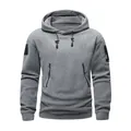 Felpa tattica con cappuccio in pile grigio da uomo con coulisse e tasche con cerniera - Taglia S / Top / Grigio