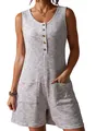 Close-up detail of a sleeveless purple waffle knit romper featuring wooden buttons - S / Top And Bottom / Light Purple