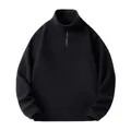 Felpa da uomo in pile con mezza zip in colore nero solido per l'autunno e l'inverno - Taglia S / Top / Nero