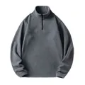 Felpa in pile da uomo con collo alto e mezza zip in grigio, stile basic a maniche lunghe - Taglia S / Top / Grigio